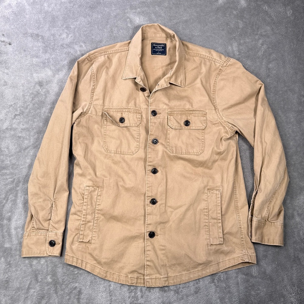 Abercrombie & Fitch Shirt Jacket Mens Large Tan Khaki Cotton Twill Utility Field